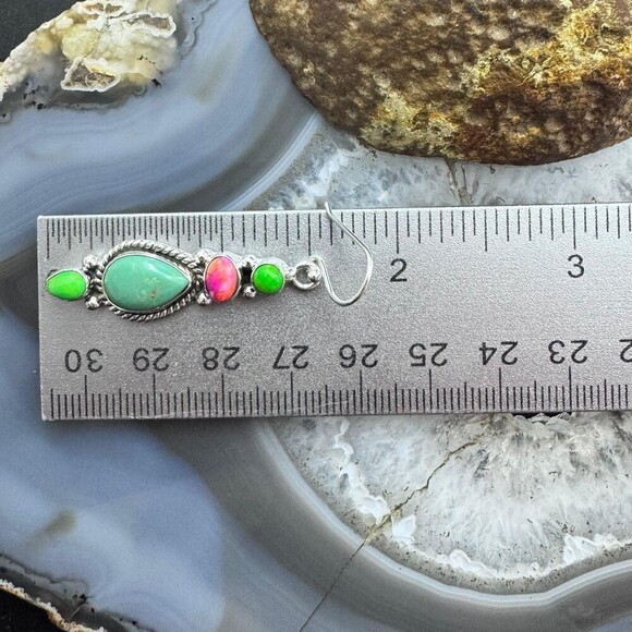 Sterling Silver Southwestern Style Multistone Dangle Earrings For Women #6 - Picture 10 of 10
